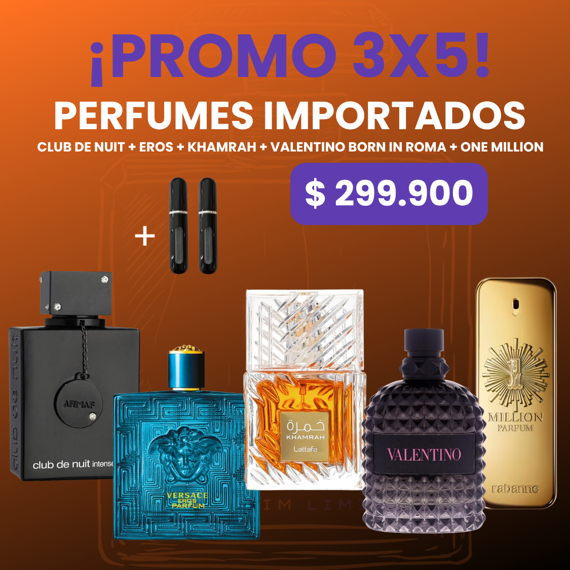 💎 Combo Caballero X5 – Paga 3 y Llévate 5 Perfumes + Regalo !