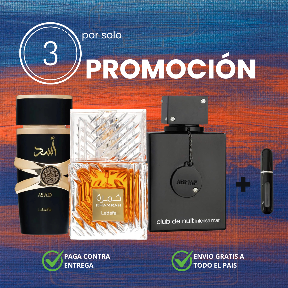 🔥 3 Perfumes Árabes + Regalo (Asad, Khamrah, Club de Nuit)