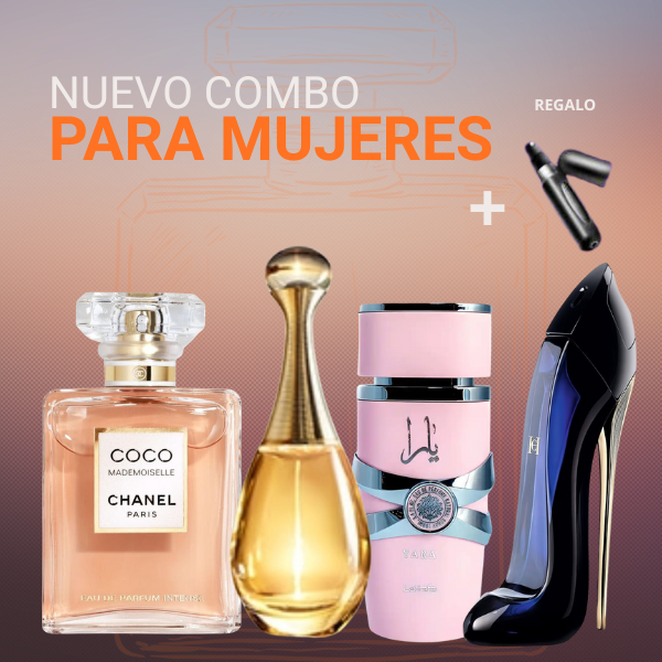 4 Perfumes Premium Dama + Regalo (Good Girl, Yara, Coco Chanel, J'adore)