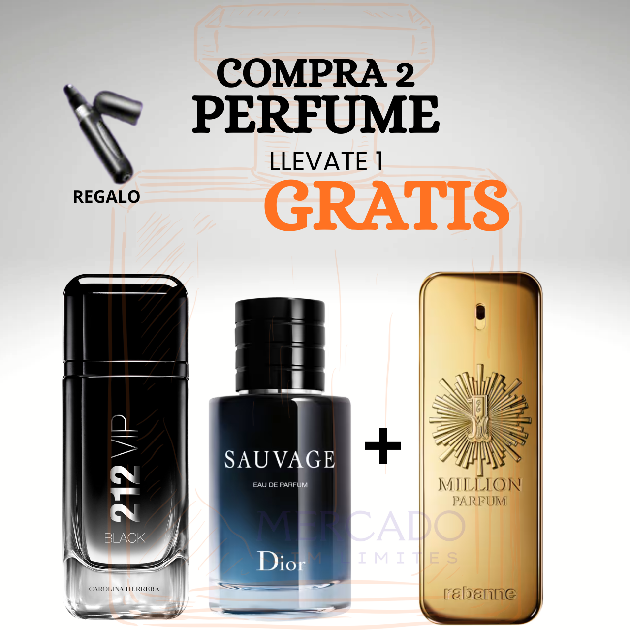 3 Perfumes + Regalo (Sauvage - 212 Vip Black - One Million)