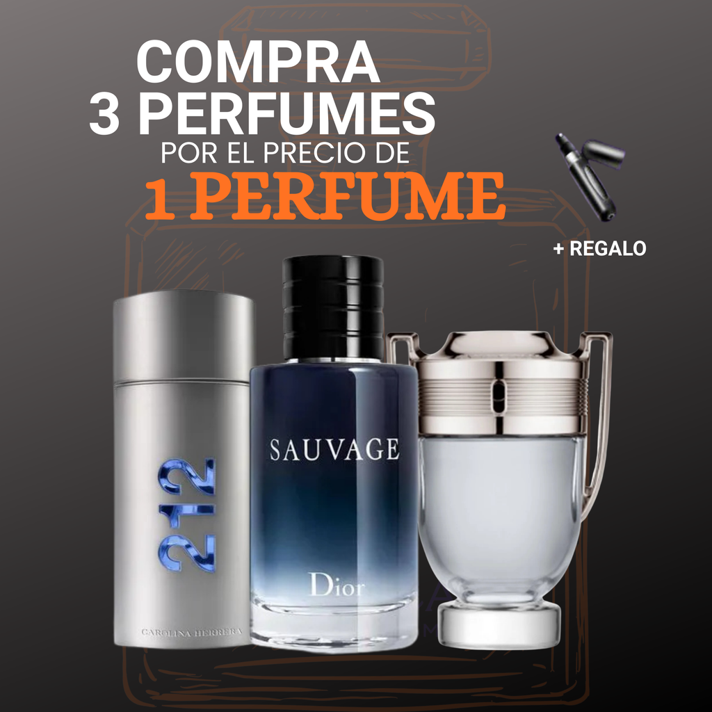 💎 Pack 3 Perfumes Importados + Perfumero de Regalo | Sauvage, 212 NYC Men, Invictus