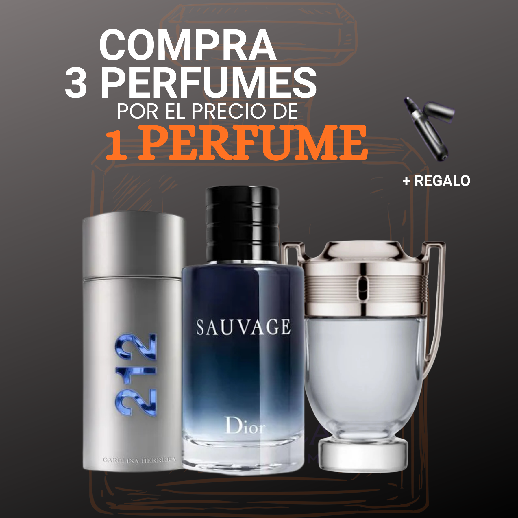 💎 Pack 3 Perfumes Importados + Perfumero de Regalo | Sauvage, 212 NYC Men, Invictus