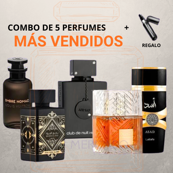 💥 Combo Caballero X5 – Paga 3 y Llévate 5 Perfumes Premium + Regalo !