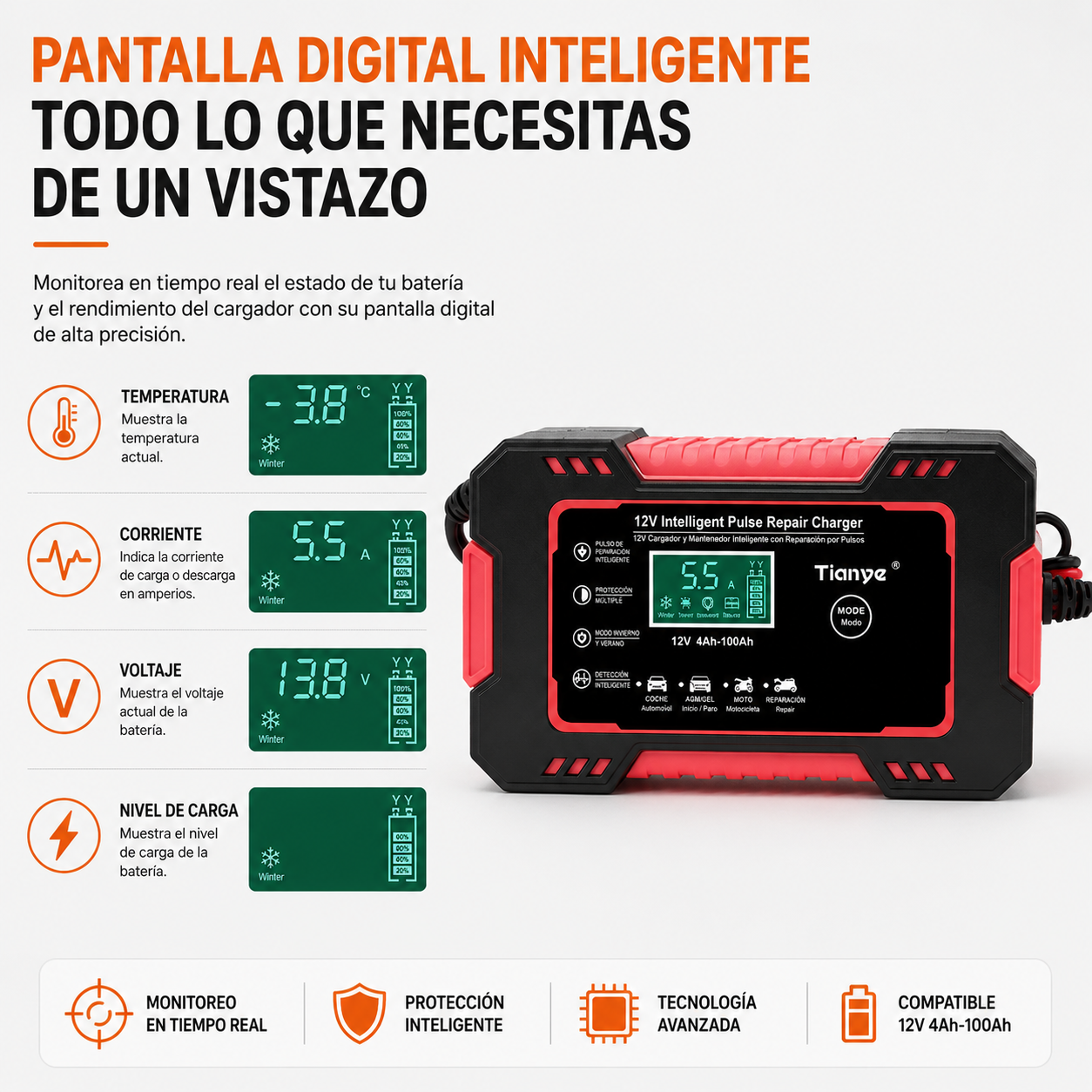 Pantalla LCD del cargador de batería