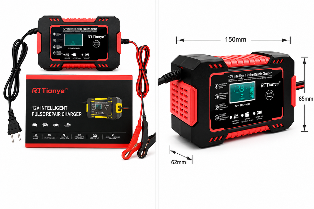 Cargador 12V conectado a una batería