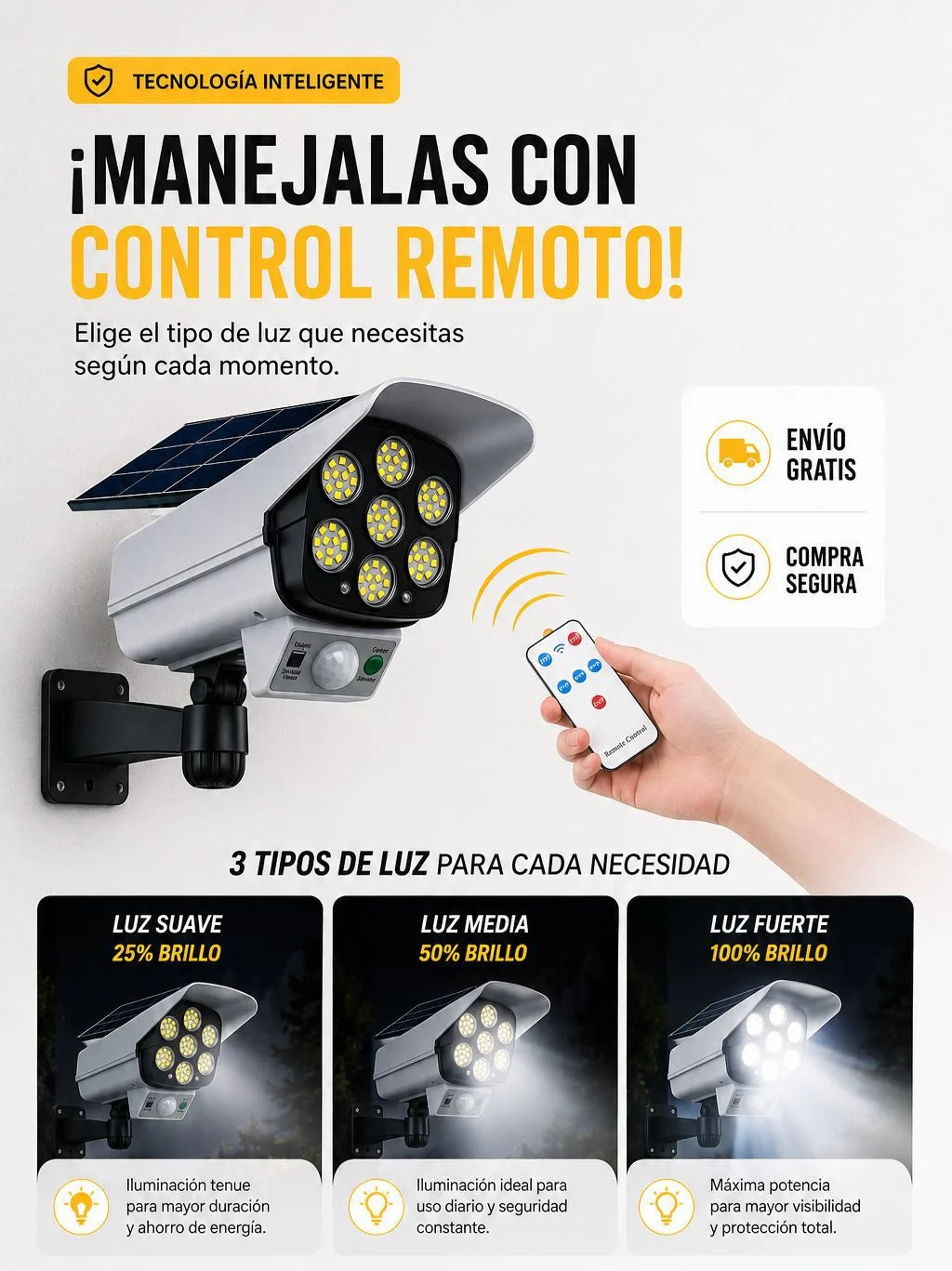 Lámpara Solar 77 LED | Sensor PIR + Diseño Tipo Cámara
