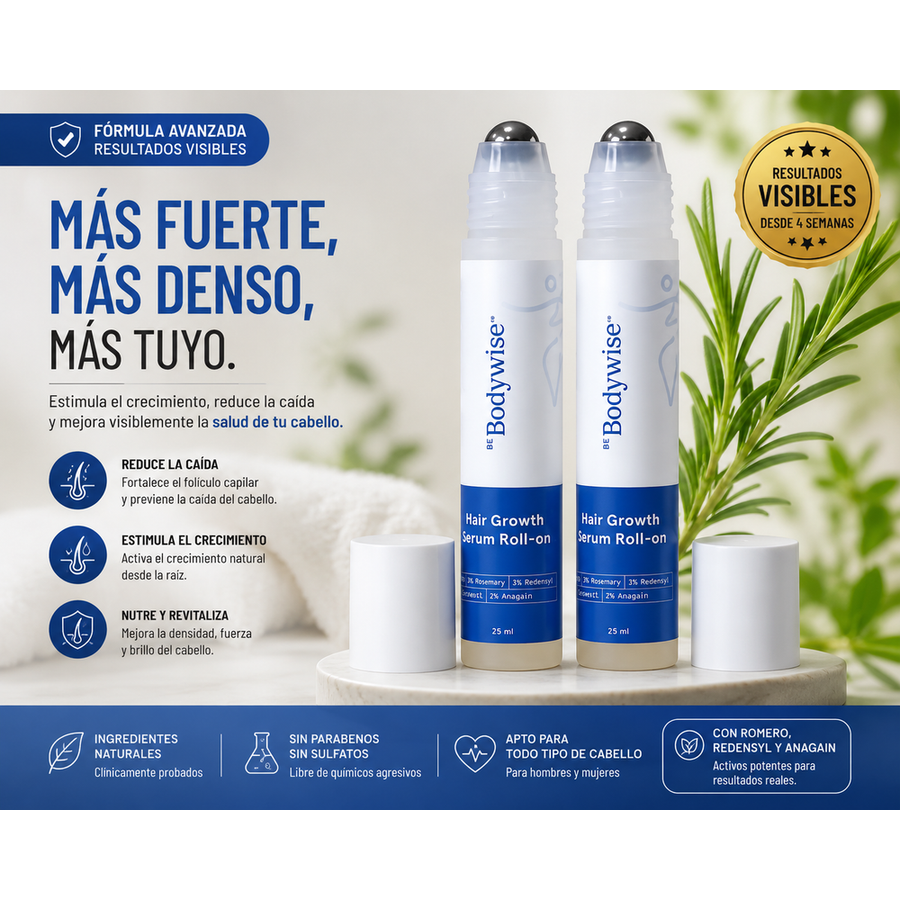 BodyWise Hair Growth dúo de sérum roll-on y beneficios