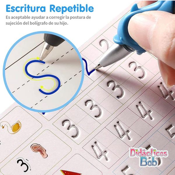 Ejercicio de escritura repetible con guía para postura del bolígrafo