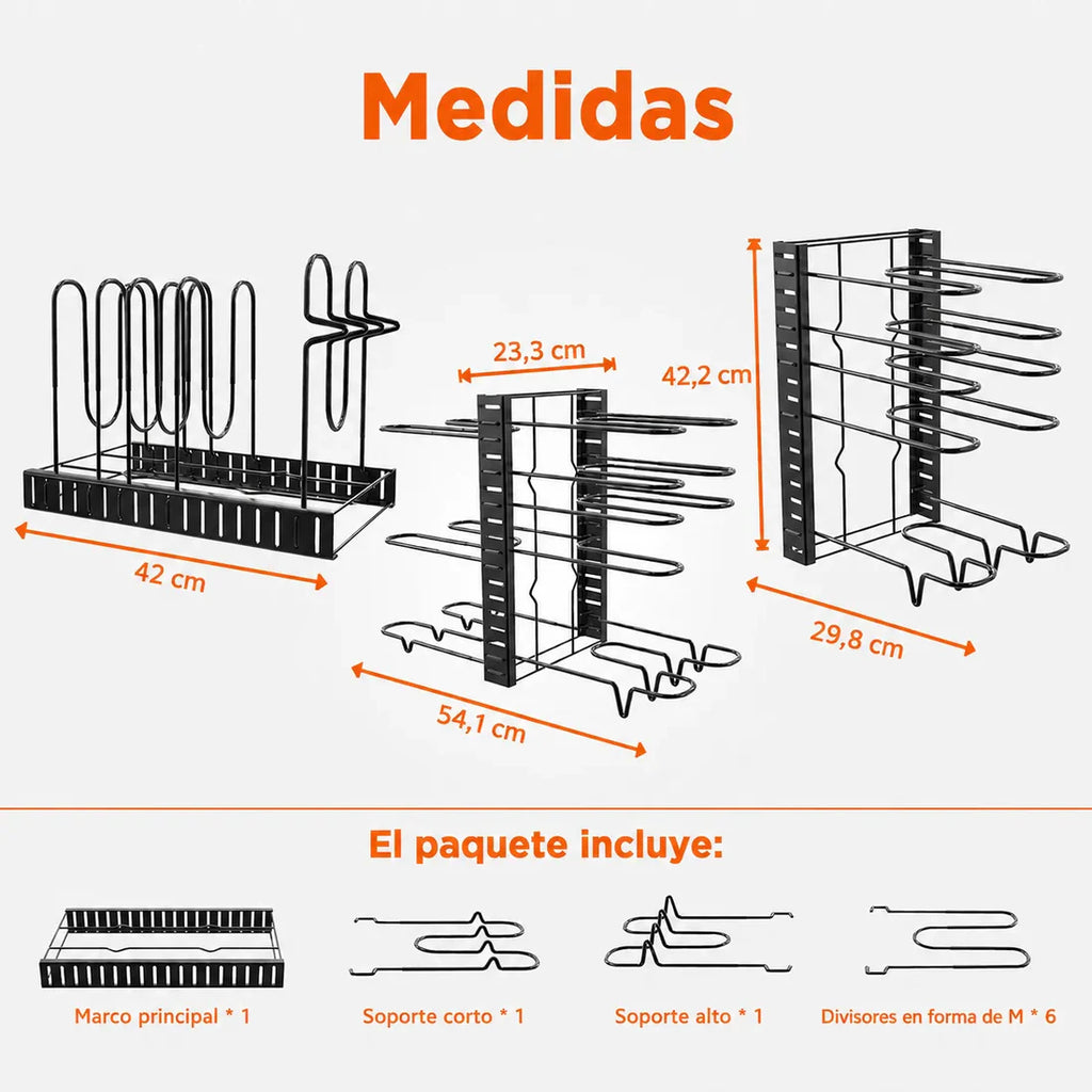Medidas y piezas del organizador RackChef